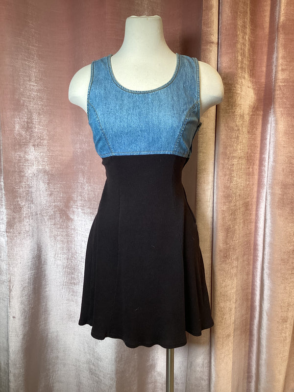 Vintage 1990s denim cotton fit and flare skater mini dress