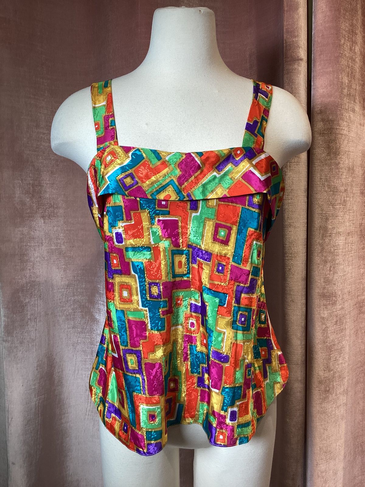 Vintage 80s geometric print satin cami top
