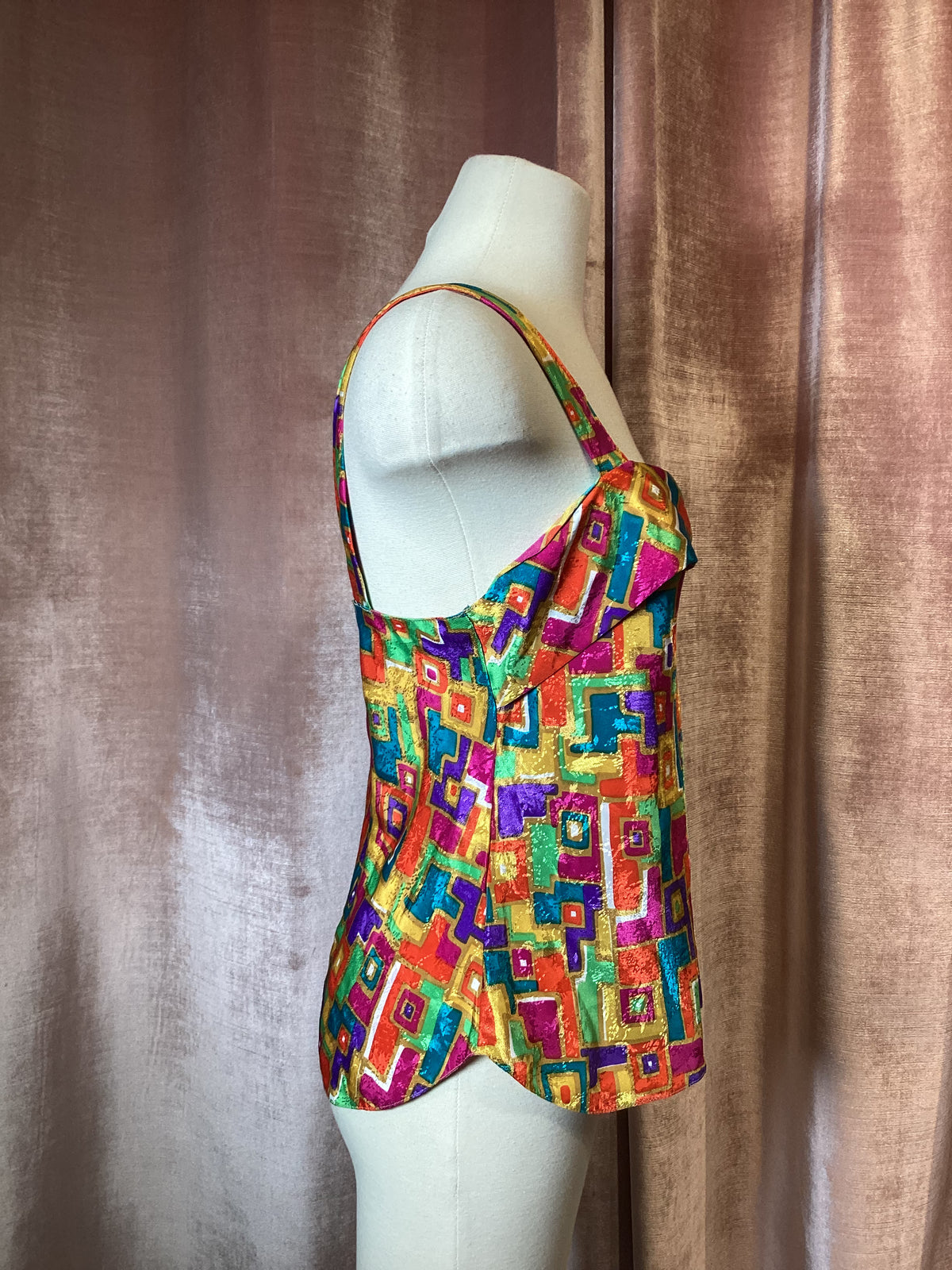Vintage 80s geometric print satin cami top