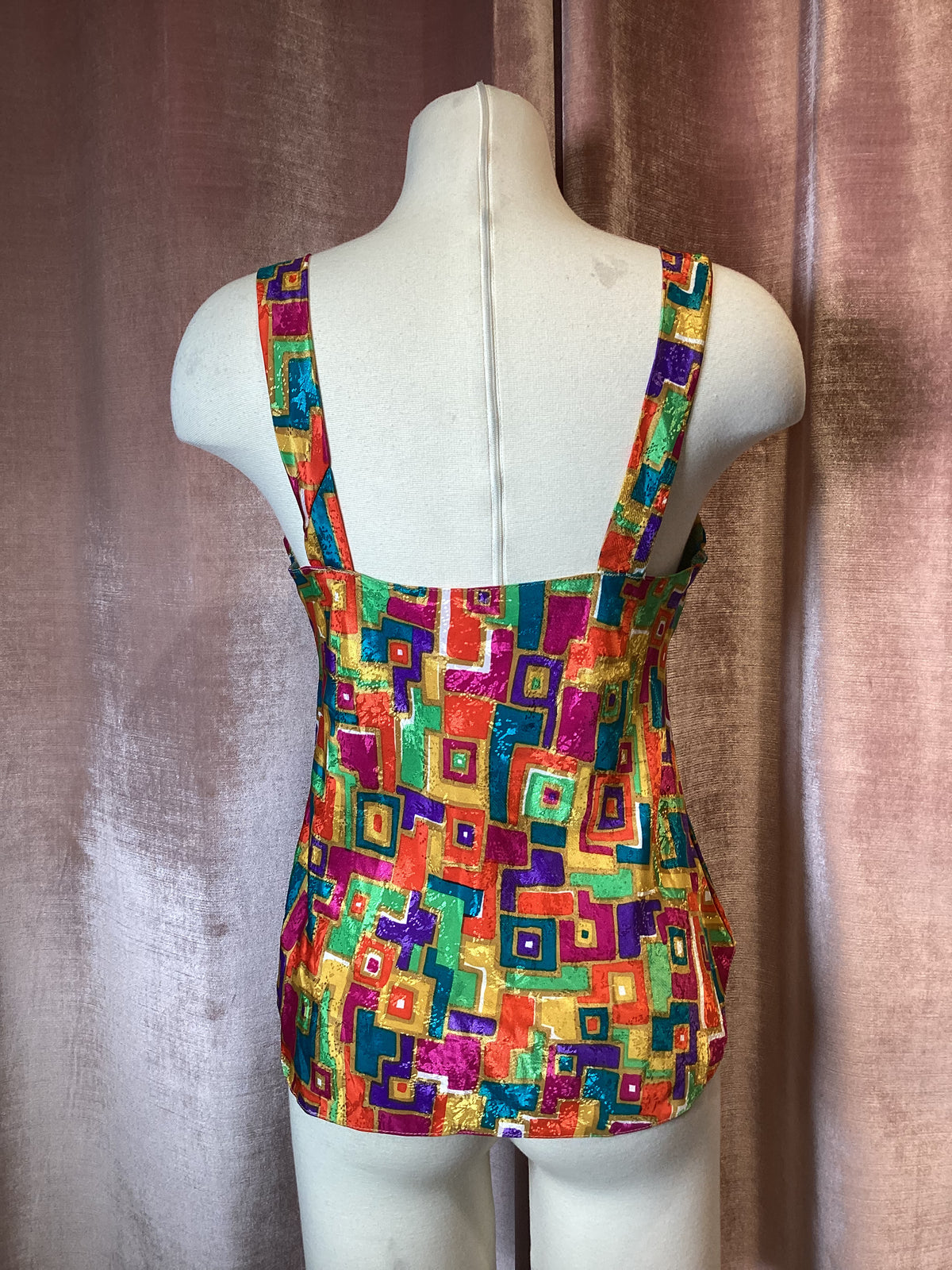 Vintage 80s geometric print satin cami top
