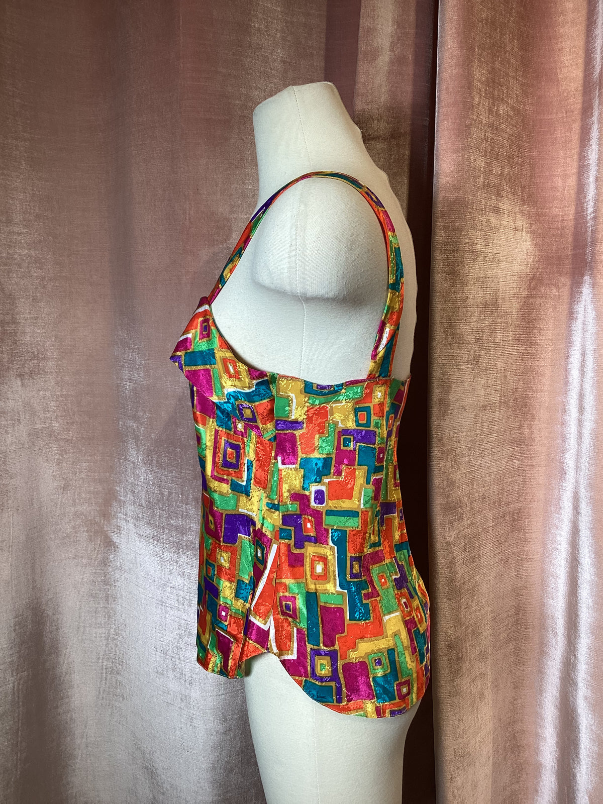 Vintage 80s geometric print satin cami top