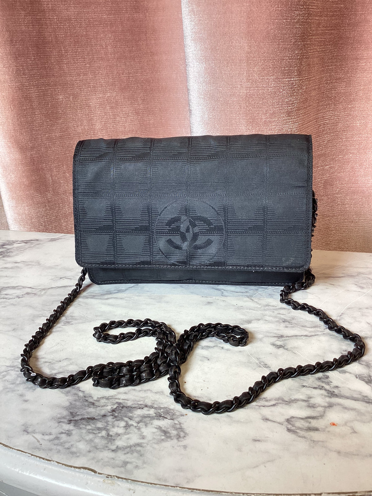 vintage 2000s y2k Chanel Sport Line Nylon Leather Crossbody Strap Bag