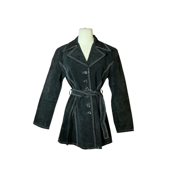Vintage Y2K Charlotte Russe Genuine Leather Contrast Stitching Button up Trench Coat