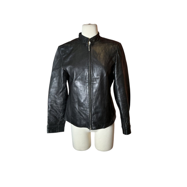 Vintage 90s Y2K Genuine Leather Fitted Zip up Moto Jacket
