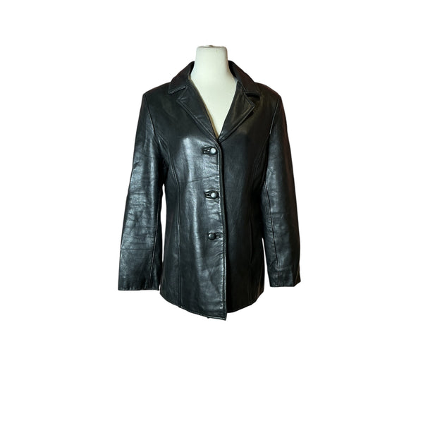 Vintage 90s Y2K Genuine Leather Black Shacket Coat size S/M