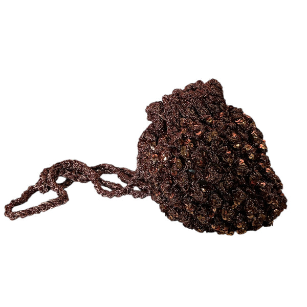 Vintage Crochet Sequin Beaded Brown Mini Pouch Bag