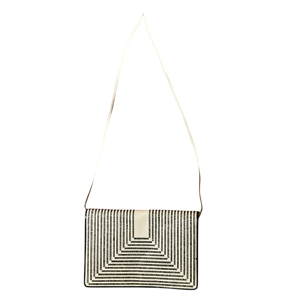 Vintage 1980s Jay Herbert Leather Embroidered Art Deco Geometric Design Flap Crossbody Bag
