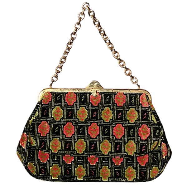 Vintage 1950s Koret Tapestry Rug Carpet Gold Frame Chain Handbag