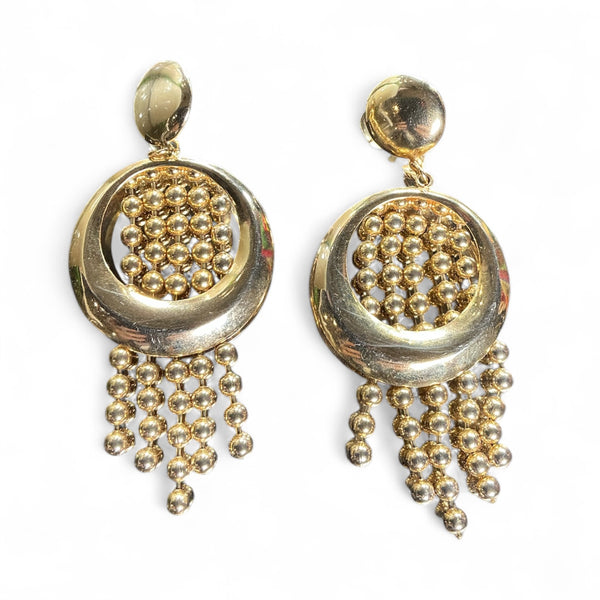 Vintage 1980s Gold Ball Chain Fringe Forward Hoop Door Knocker Statement Runway Oversized Earrings