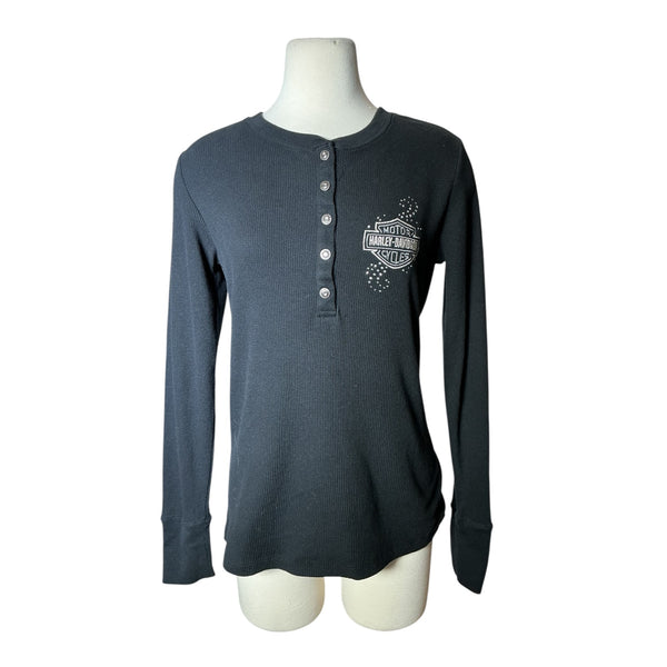 Vintage Y2K Harley Davidson Rhinestone Long Sleeve Button Down Tee
