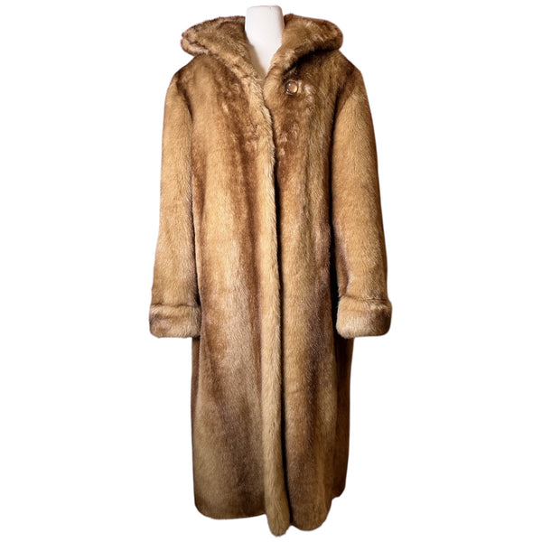 Vintage Y2K Dennis Basso Chubby Full Length Faux Fur Hooded Jacket