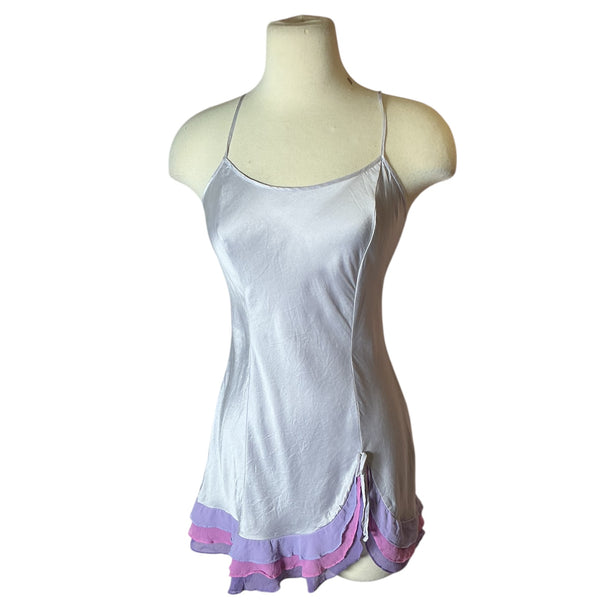 Y2K Victorias Secret ruffle hem lilac silk mini slit nightie dress XS
