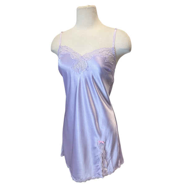 Y2K Victoria’s Secret silk lilac lace trim mini slip nightie dress S