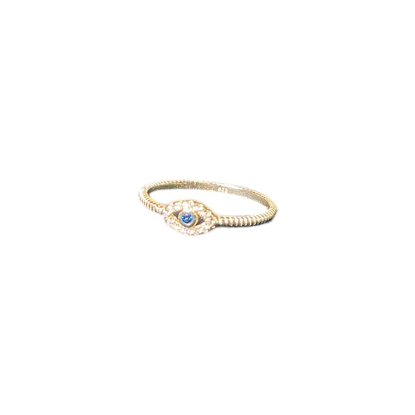 925 Evil Eye CZ Cut Out Ribbed Dainty Ring