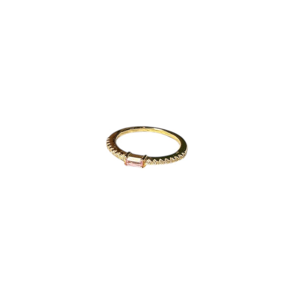 925 Pave Pink Baguette Gold Plated Dainty Ring