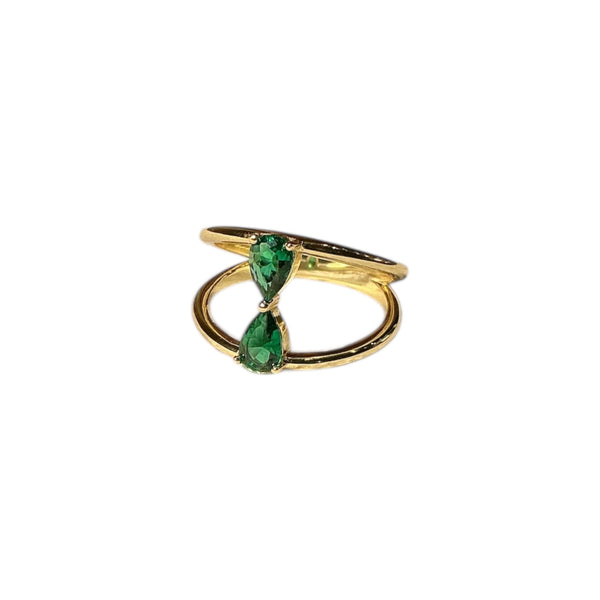 925 Emerald Teardrop Duo Band Ring
