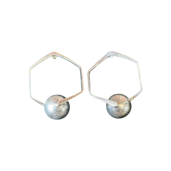 Vintage 1980s 925 Hexagon Sphere Forward Hoops