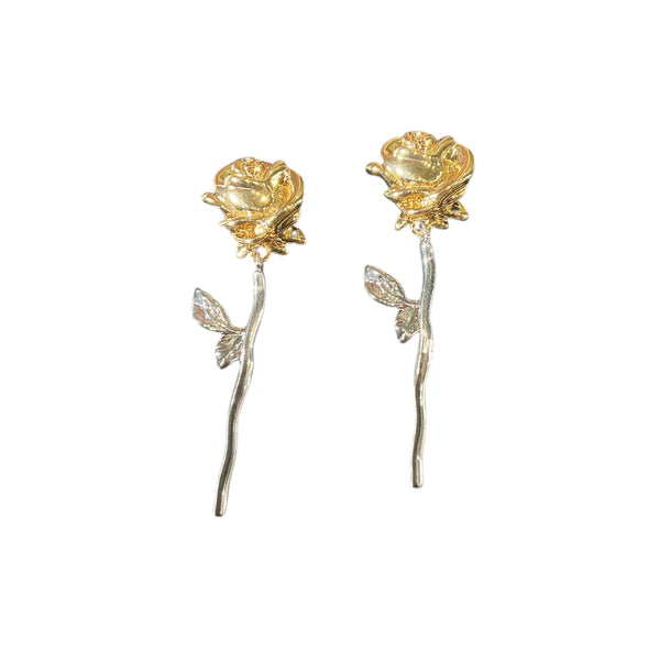 Rose Dangle Two Tone Earrings