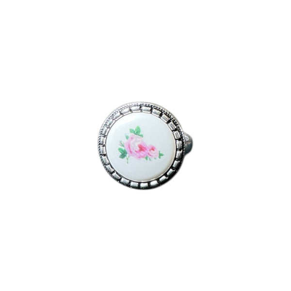 Ceramic Vintage Inspired Floral Adjustable Ring