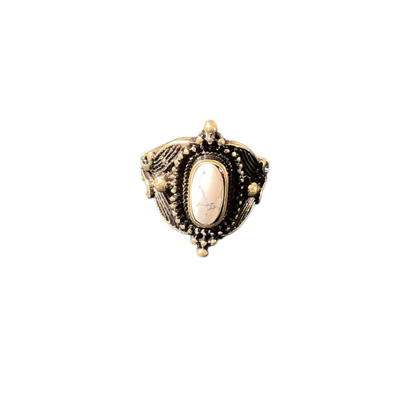 White Buffalo Turquoise Boho Ring