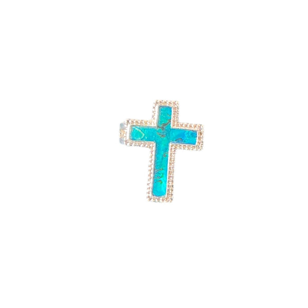 Turquoise Mother Pearl Adjustable Cross Ring