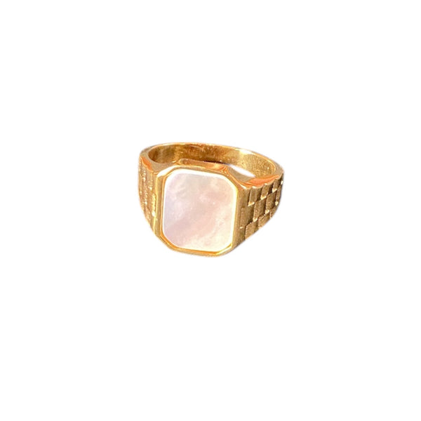 Watch Band Mother Pearl Signet Ring