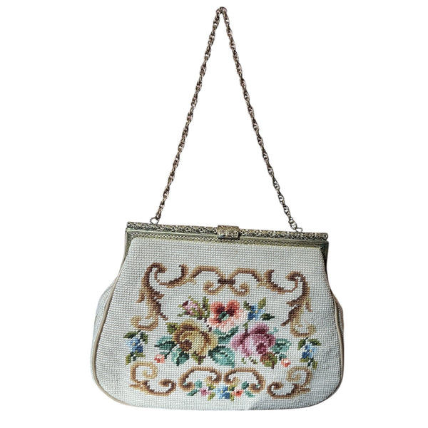 1950s Needle Point Tapestry Chain Strap Shoulder Bag