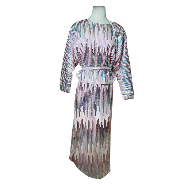 2PC 1980'S Sequin Wrap Skirt + Matching Crop Top