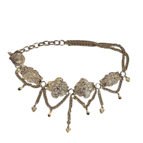 Vintage 1980 Boho Heart Stone Heavy Chain Swag Belt