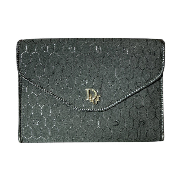 Vintage 1980s Christian Dior Honeycomb Web Monogram Logo Satin Fabric Leather Chain Shoulder Bag