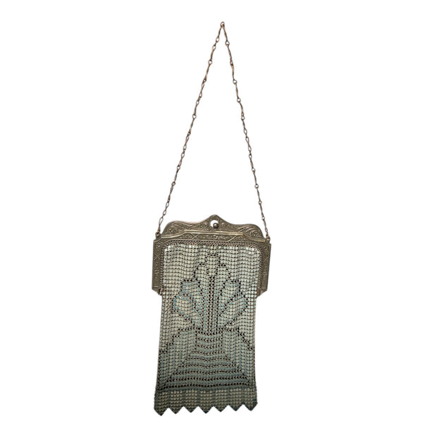 Vintage 1920s Art Deco Enamel Painted Design Mini Metal Mesh Handbag Purse Pouch