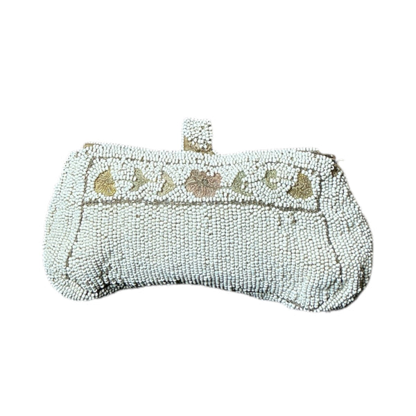 Vintage 1930s White Beaded Mini Clutch Flap Handbag