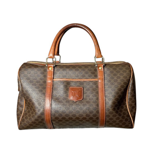 Vintage 90s Celine Triomphe Macadam Coated Canvas Leather Speedy Boston Bag