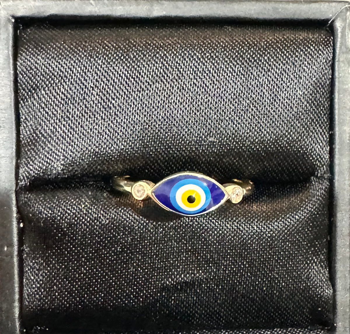 925 Sterling Silver Gold Plated Enamel Evil Eye CZ Ring