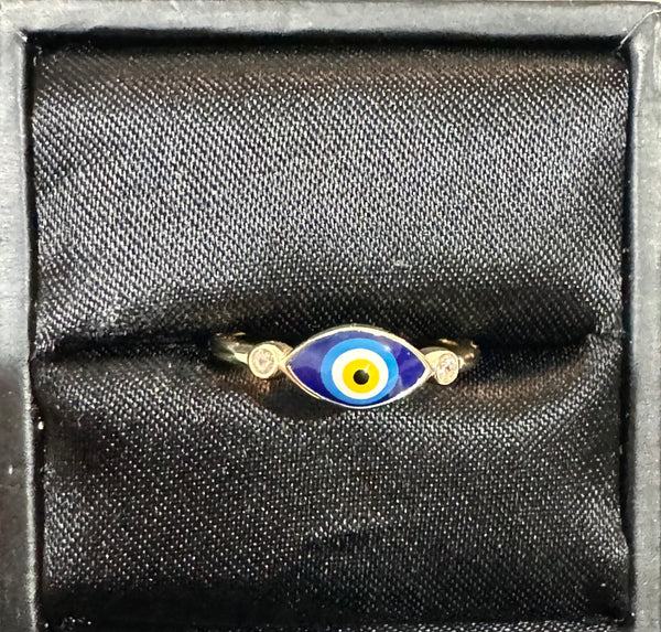 925 Sterling Silver Gold Plated Enamel Evil Eye CZ Ring