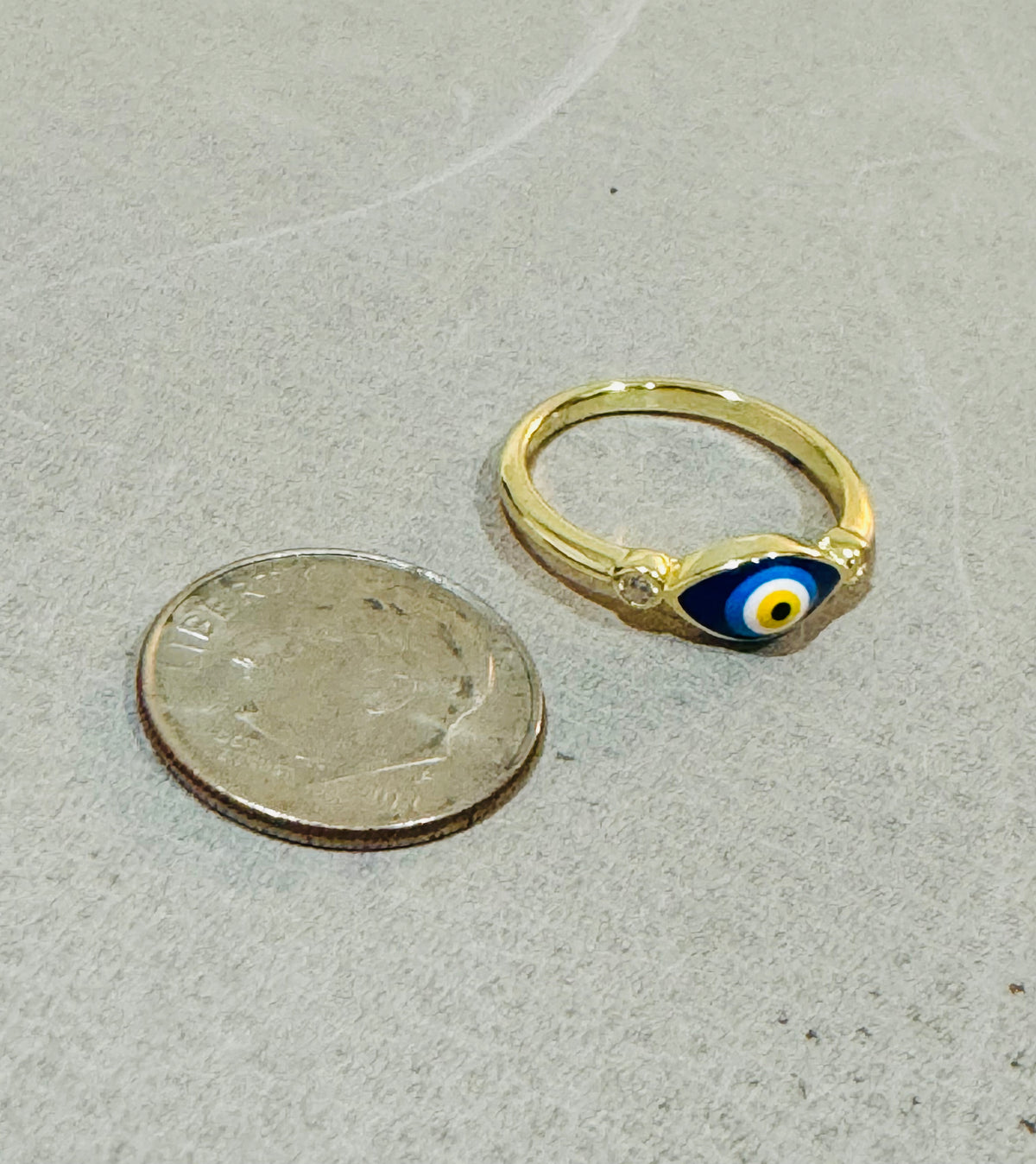 925 Sterling Silver Gold Plated Enamel Evil Eye CZ Ring