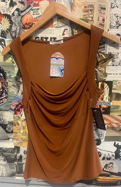 Elsa Cowl Neck Disco Jersey Y2K Tank Top - Rust