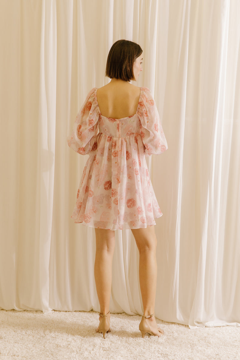 Magnolia Sheer Organza Chiffon Puff Sleeve Babydoll Mini Dress