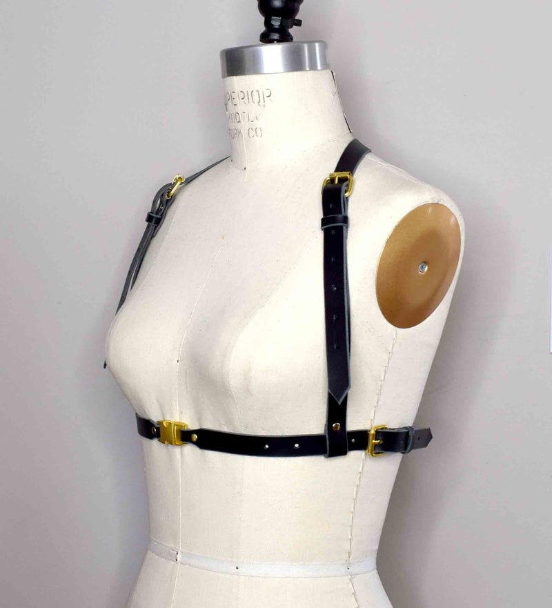 Jay Simple Leather Black Leather Chest Harness