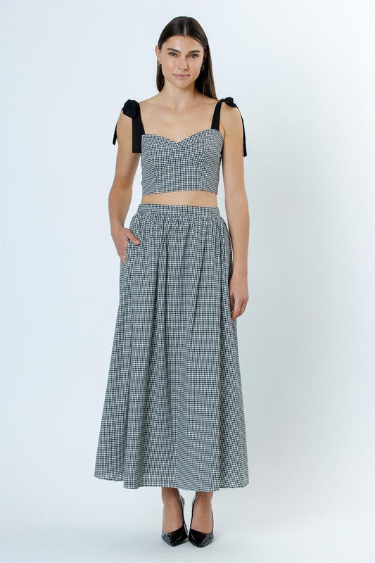 Leigh Gingham Cotton Midi Skirt