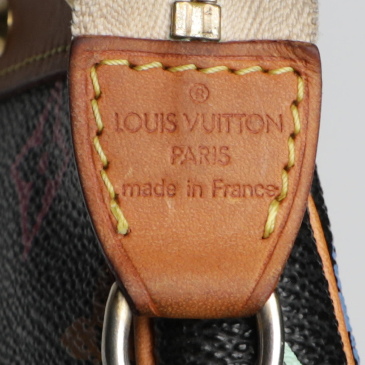 Vtg 2000s Louis Vuitton Takashi Murakami LV Monogram Black Rainbow Leather Pochette Mini Shoulder Bag