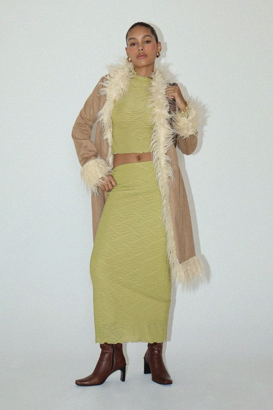 Phoebe Swirl Texture Mesh Midi Skirt - Key Lime