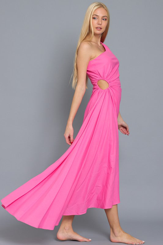 Miska One Shoulder Cut Out Gown Asymmetrical Gown - Pink