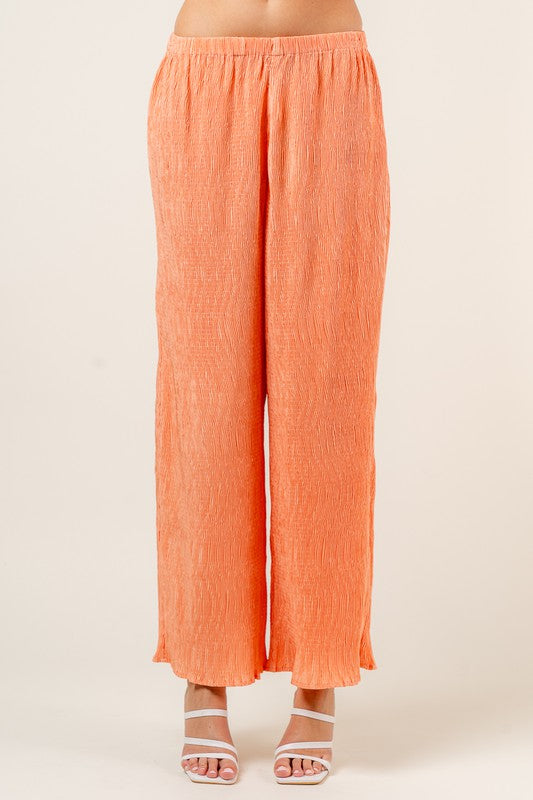Madgha Pleats Please Style Plisse Wide Leg Pants - Peach Fuzz