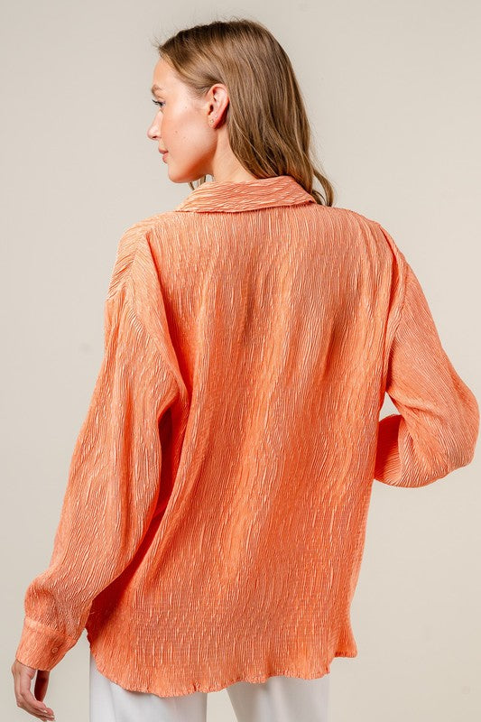 Madgha Pleats Please Style Plisse Oversized Textured Shirt - Peach Fuzz