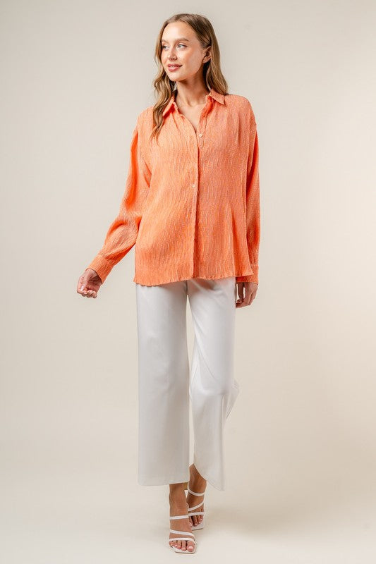 Madgha Pleats Please Style Plisse Oversized Textured Shirt - Peach Fuzz