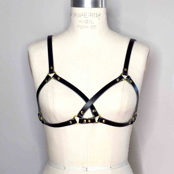 Mono Crossed Strappy Leather Bra Harness
