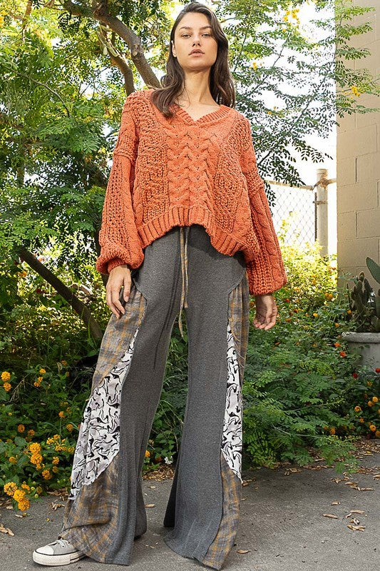 Pumpkin Spice Chenille Cable V Neck Sweater