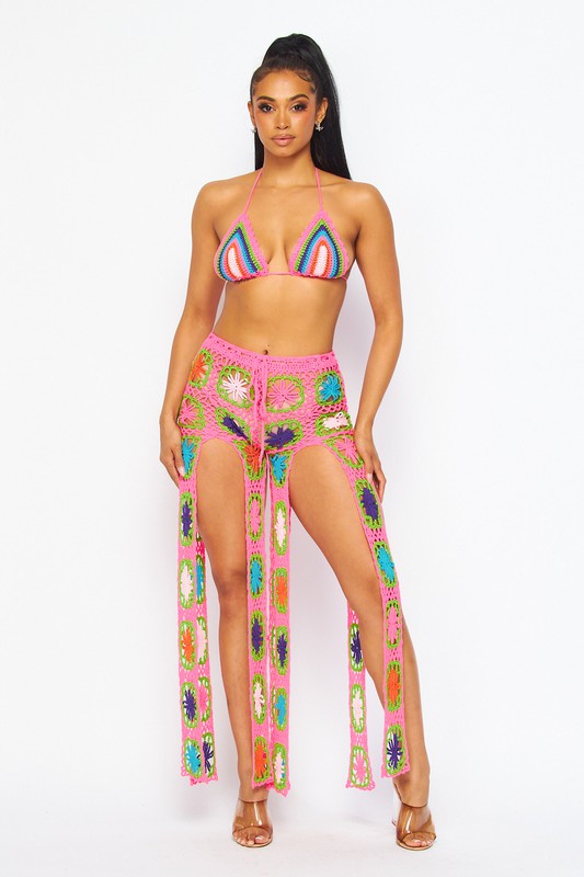 Oasis Rainbow Grandma Square Crochet Short Set