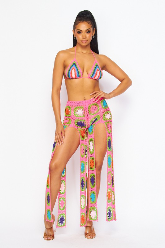 Oasis Rainbow Grandma Square Crochet Short Set